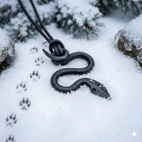 Amulette serpent en fer – Pendentif nordique symbolique