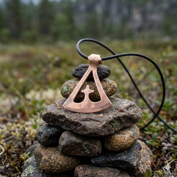 Amulette croix-hache viking – Pendentif nordique en bronze