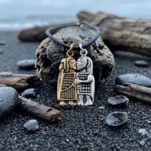 Pendentif Viking Amoureux Séparable – Amulette Nordique Guldgubber en Bronze