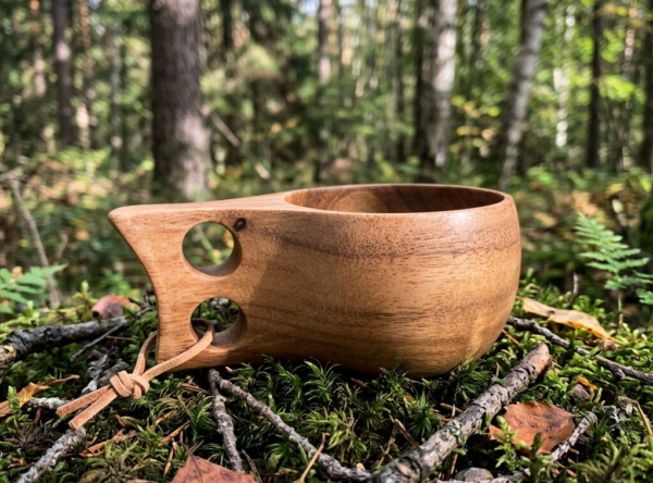 Tasse en bois style Kuksa – Anse double 2 trous, prise renforcée et style authentique