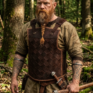 Armure viking en cuir brun foncé XL – Cuirasse ajustable