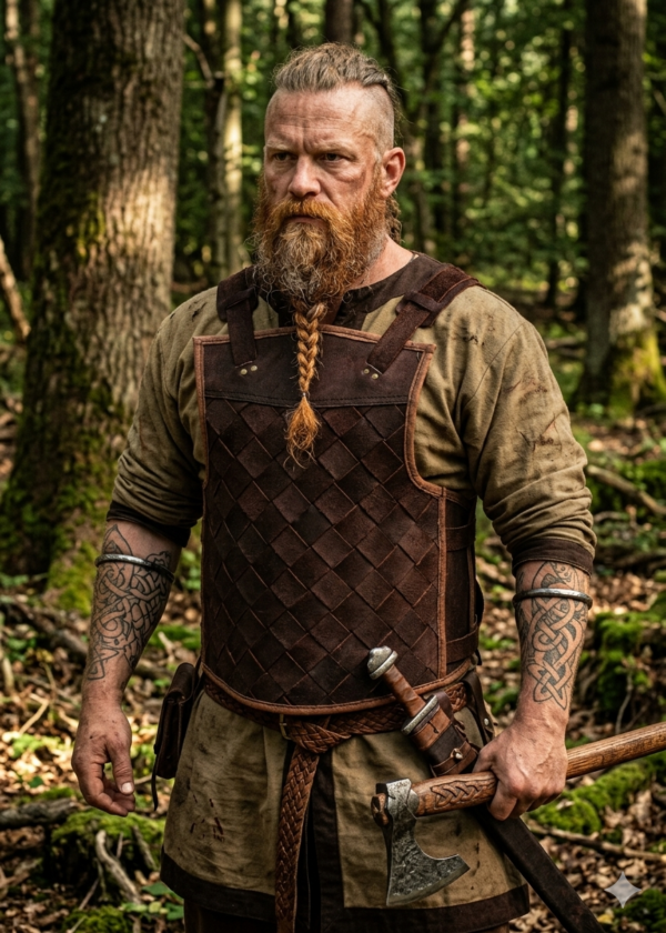 Armure viking en cuir brun foncé XL – Cuirasse ajustable