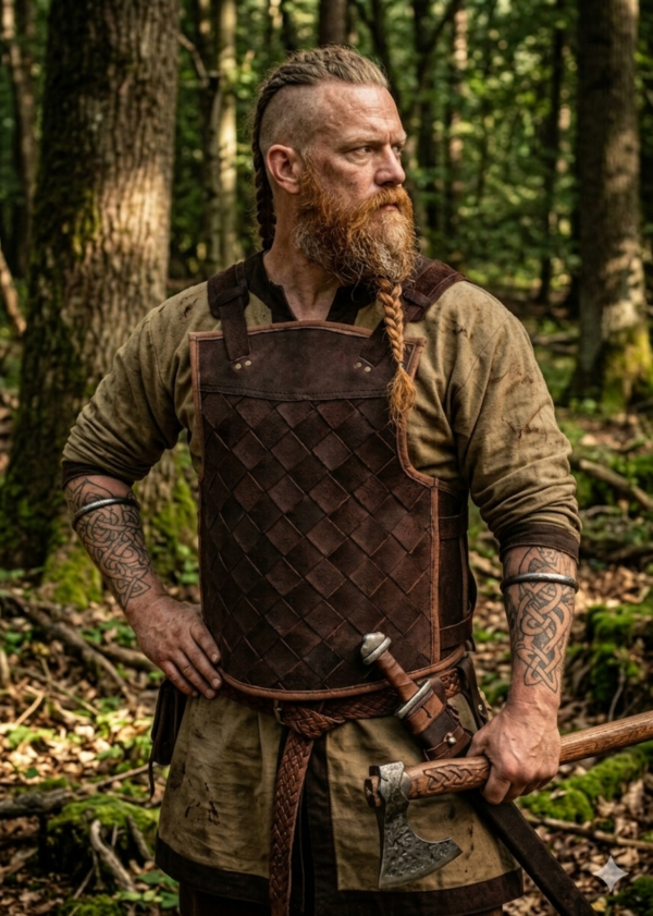 Armure viking en cuir brun foncé XL – Cuirasse ajustable