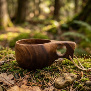 Tasse en bois style Kuksa – Anse simple 1 trou, design traditionnel nordique
