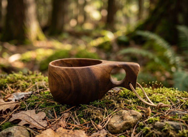 Tasse en bois style Kuksa – Anse simple 1 trou, design traditionnel nordique